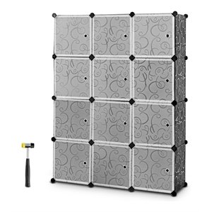 costway 12-cube pp & steel portable closet storage organizer with doors in black