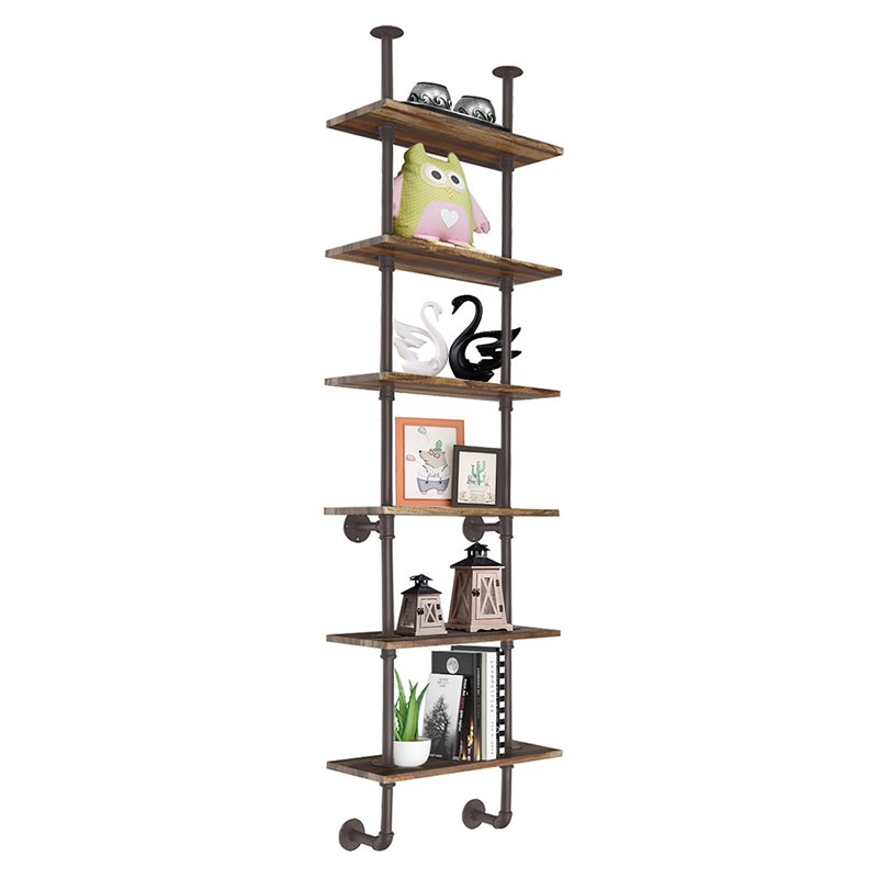Costway 6-Shelf Contemporary MDF Board and Metal Wall Mount Shelf in Brown