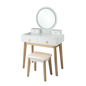 Costway Contemporary MDF and Beech Makeup Table with Circular Mirror in White