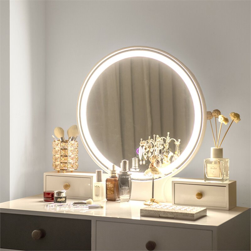 Costway Contemporary MDF and Beech Wood Vanity Table Set with Stool in White