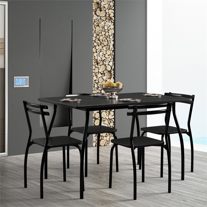 Costway 5-piece Contemporary Steel and MDF Dining Set in Black