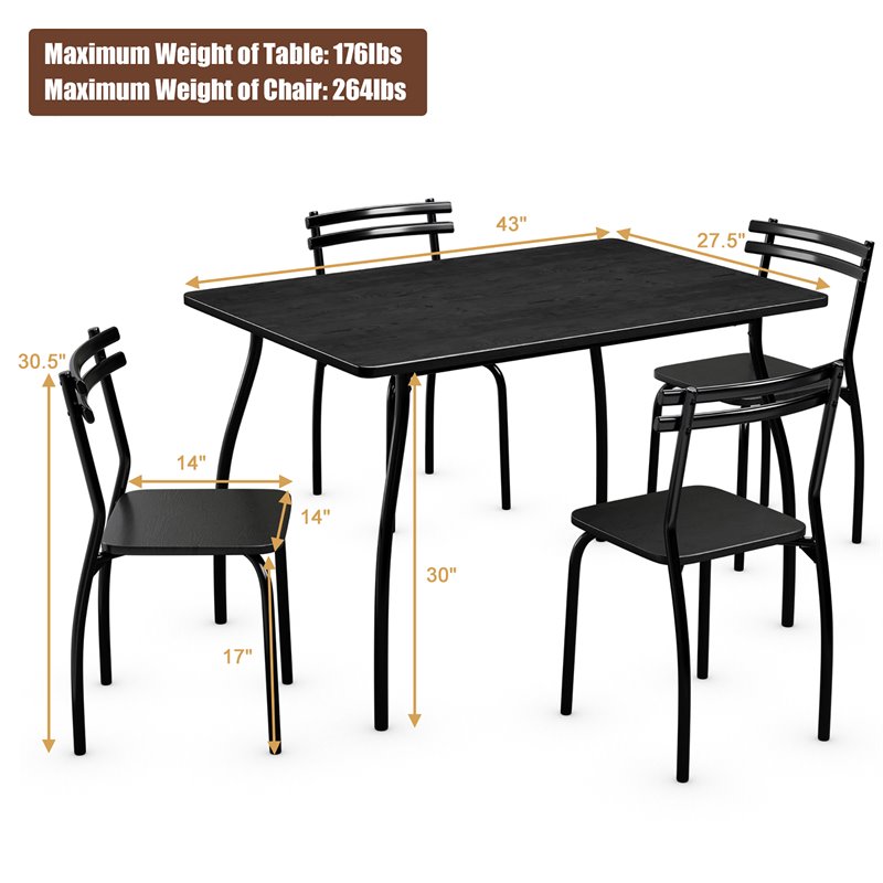 Costway 5-piece Contemporary Steel and MDF Dining Set in Black