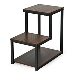 Costway 3-Tier Contemporary Steel End Table with Storage Shelf in Brown