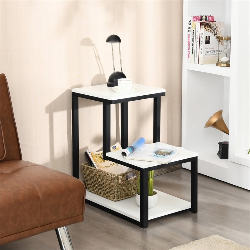 Costway 3-Tier Contemporary Steel End Table with Storage Shelf in White