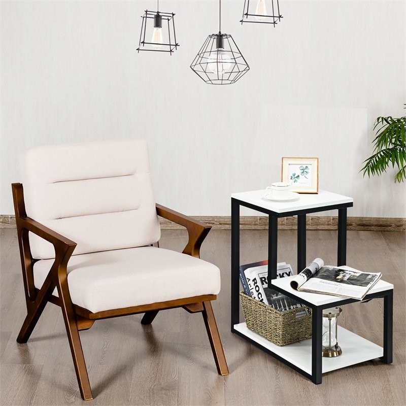 Costway 3-Tier Contemporary Steel End Table with Storage Shelf in White