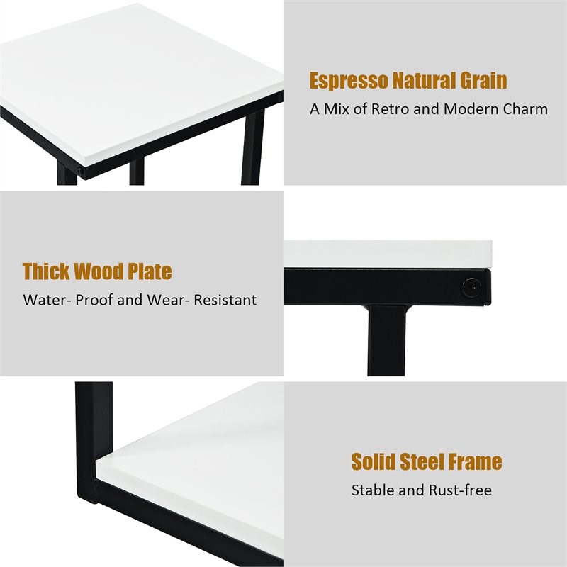 Costway 3-Tier Contemporary Steel End Table with Storage Shelf in White