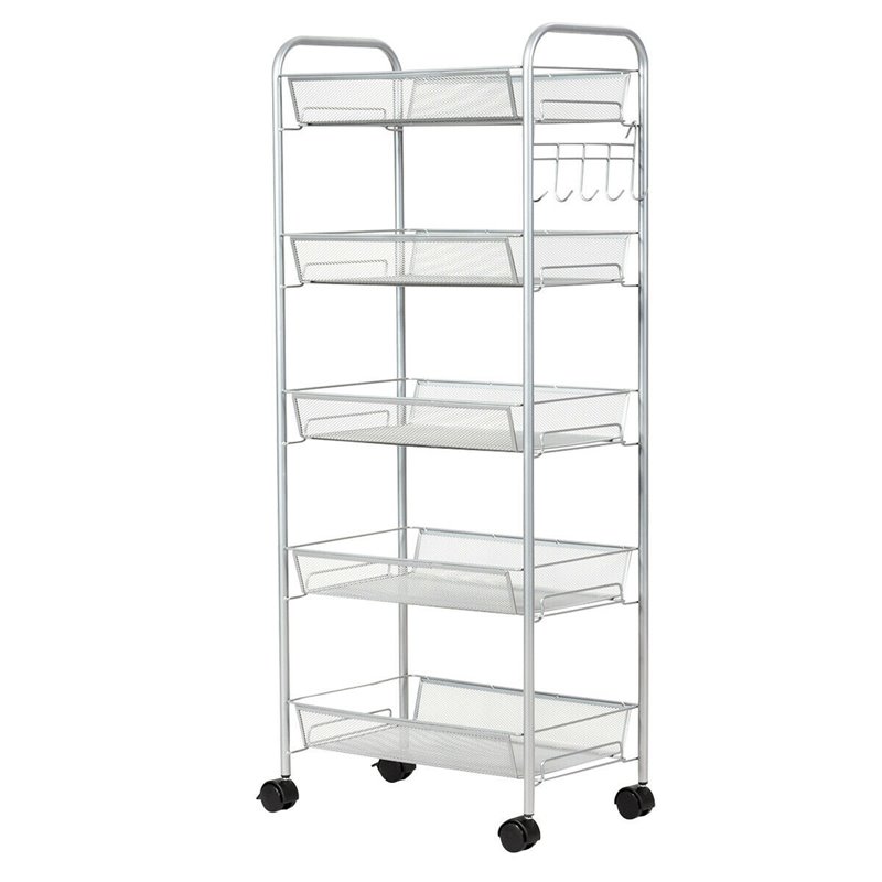 Costway 5-tier Contemporary Iron Mesh Rolling File Utility Cart in Gray