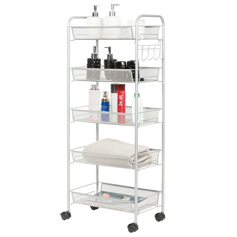Costway 5-tier Contemporary Iron Mesh Rolling File Utility Cart in Gray