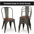 Costway Contemporary Metal and Elm Dining Side Chair in Brown (Set of 4)