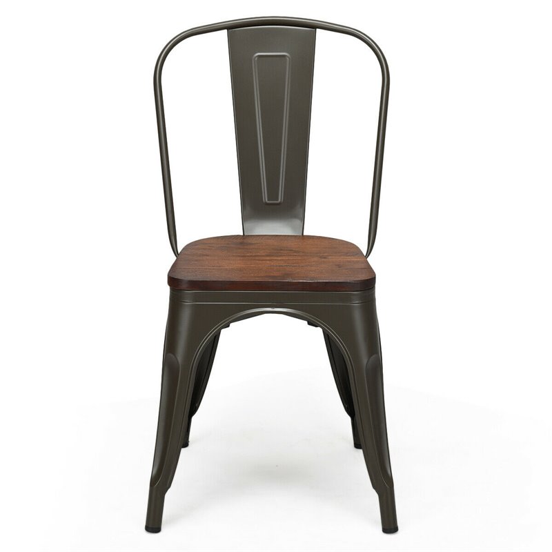 Costway Contemporary Metal and Elm Dining Side Chair in Brown Finish (Set of 4)