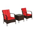 Costway 3-piece Rattan Patio Furniture Set with Red Cushion in Mix Brown