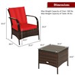 Costway 3-piece Rattan Patio Furniture Set with Red Cushion in Mix Brown