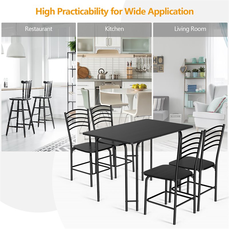 Costway 5-piece Contemporary PVC and MDF Dining Set with Metal Legs in Black