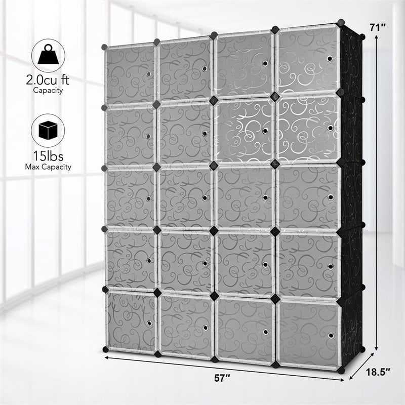 Costway 20-cube PP & ABS Portable Closet Storage Organizer with Doors in Black