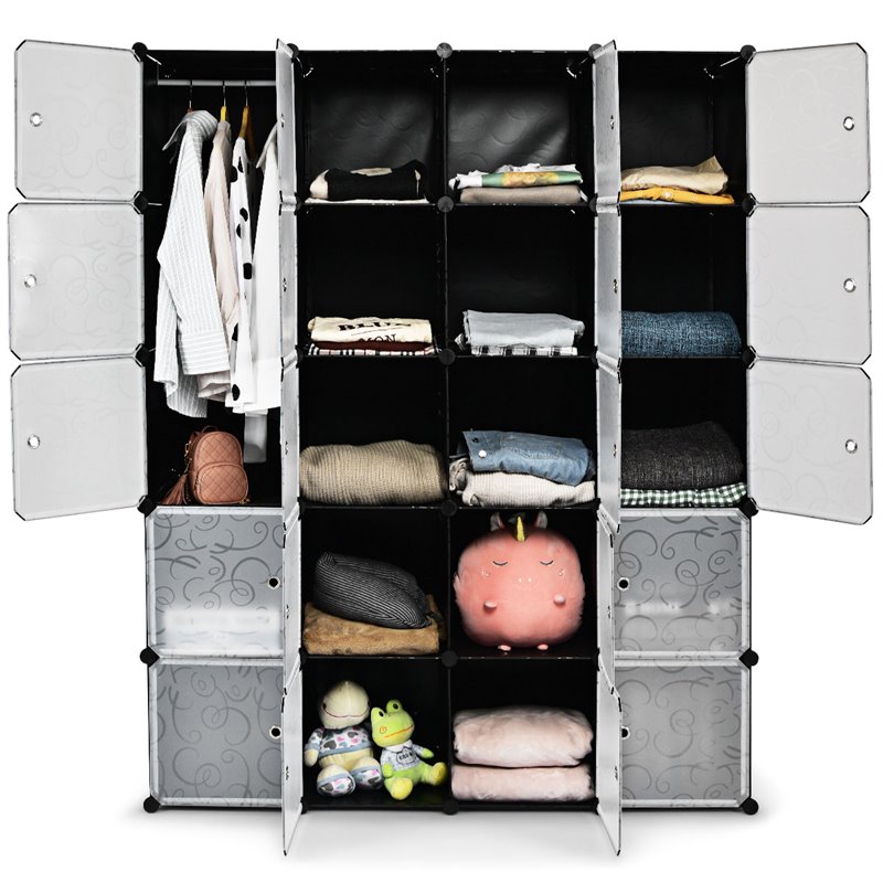 Costway 20-cube PP & ABS Portable Closet Storage Organizer with Doors in Black