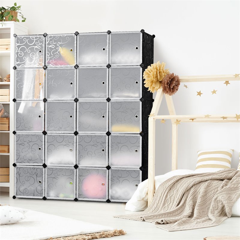 Costway 20-cube PP & ABS Portable Closet Storage Organizer with Doors in Black