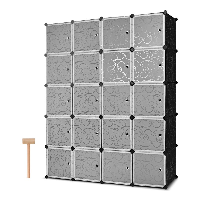 Costway 20-cube PP & ABS Portable Closet Storage Organizer with Doors in Black