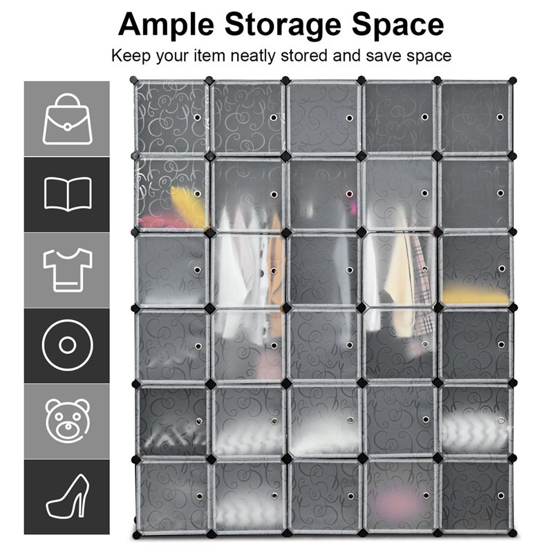 Costway 30-cube PP & ABS Portable Closet Storage Organizer with Doors in Black