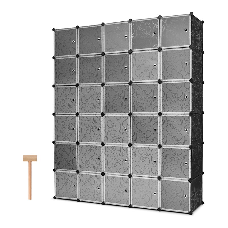 Costway 30-cube PP & ABS Portable Closet Storage Organizer with Doors in Black