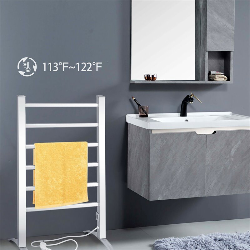 Costway Aluminum Freestanding/Wall Mounted Electric Towel Rail Rack in Silver