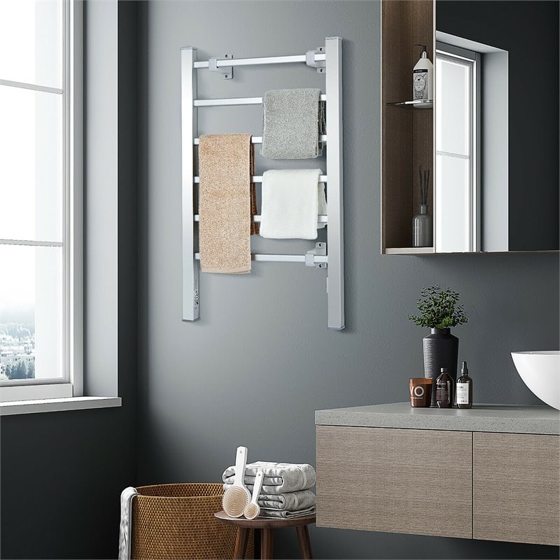 Costway Aluminum Freestanding/Wall Mounted Electric Towel Rail Rack in Silver