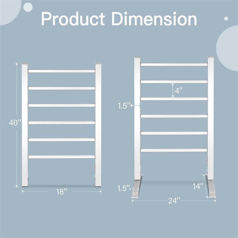 Costway Aluminum Freestanding/Wall Mounted Electric Towel Rail Rack in Silver