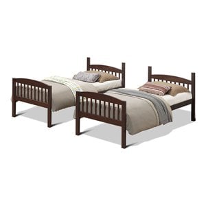 Costway Contemporary Solid Rubber Wood Twin Bunk Bed in Espresso