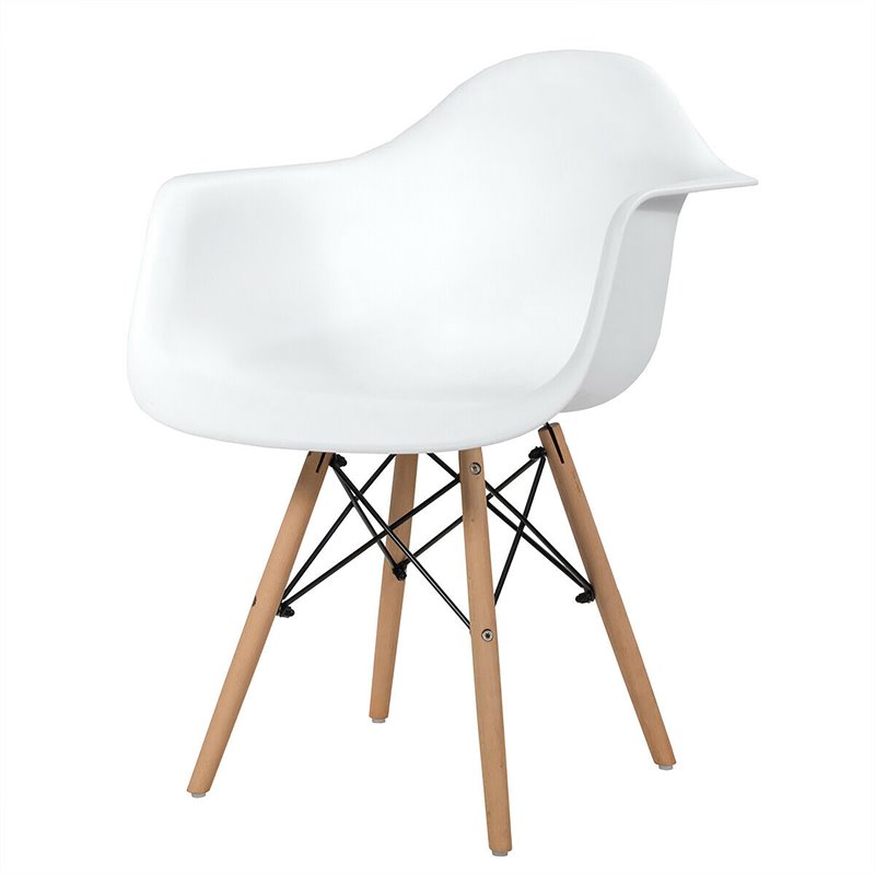 Costway Beech Wood and Metal Molded Dining Arm Side Chair in White (Set of 2)
