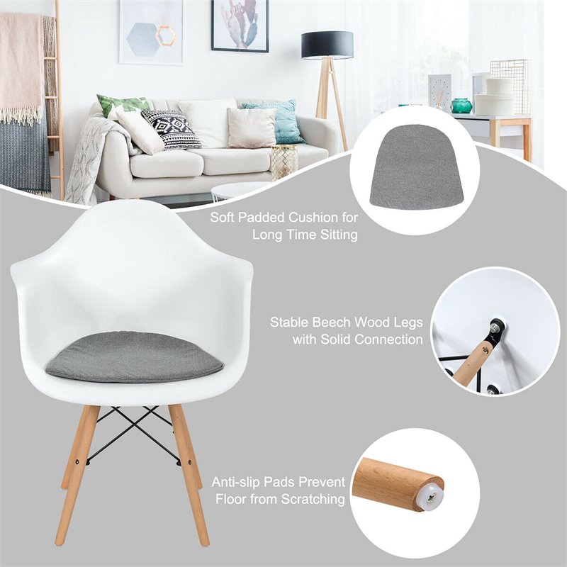 Costway Beech Wood and Metal Molded Dining Arm Side Chair in White (Set of 2)