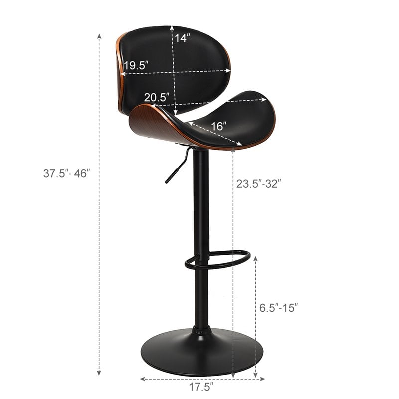 Costway Metal Swivel Barstools with PU Leather Curved Back in Black (Set of 2)