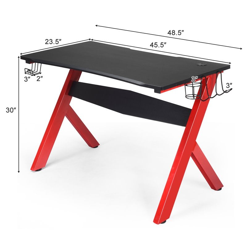 Costway Contemporary MDF and Steel Computer Desk with Cup Holder in Black/Red
