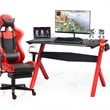 Costway Contemporary MDF and Steel Computer Desk with Cup Holder in Black/Red