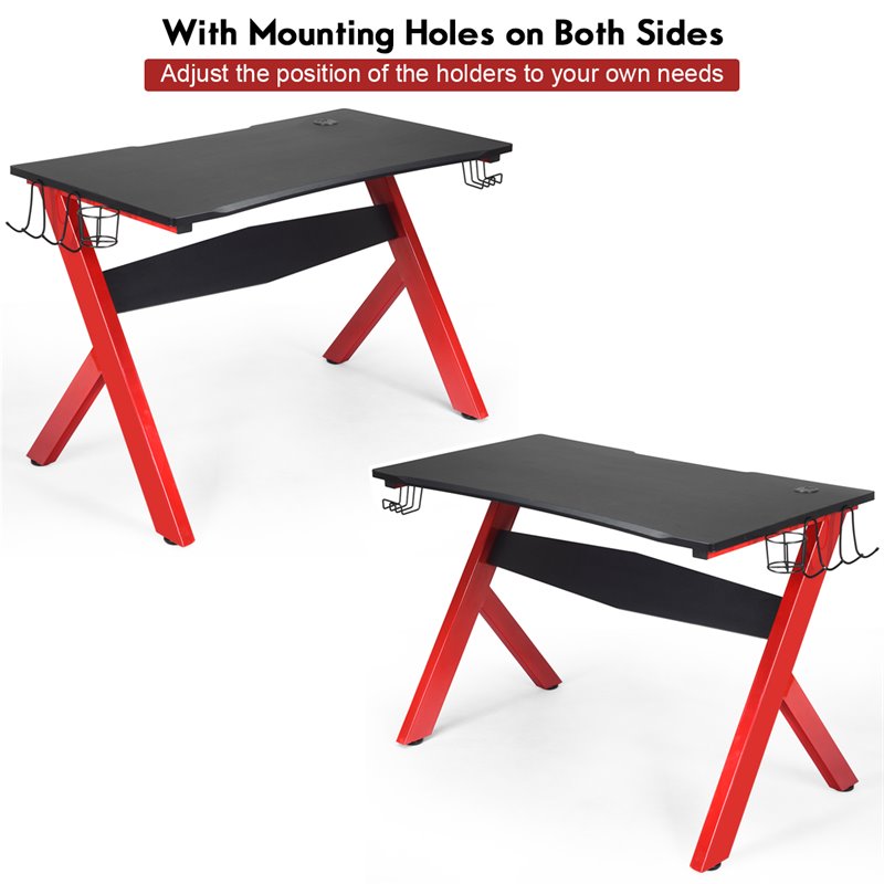 Costway Contemporary MDF and Steel Computer Desk with Cup Holder in Black/Red