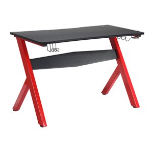 Costway Contemporary MDF and Steel Computer Desk with Cup Holder in Black/Red