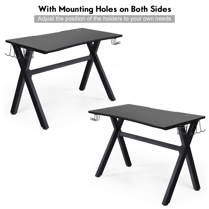 Costway Contemporary MDF and Steel Computer Desk with Cup Holder in Black