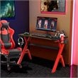 Costway Contemporary MDF and Steel Computer Desk with Cup Holder in Red/Black