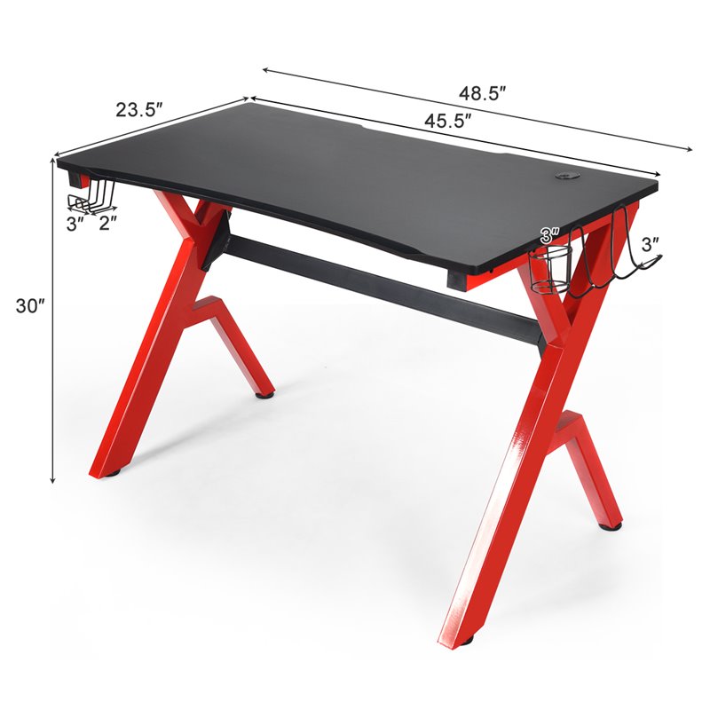 Costway Contemporary MDF and Steel Computer Desk with Cup Holder in Red/Black