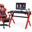 Costway Contemporary MDF and Steel Computer Desk with Cup Holder in Red/Black