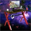 Costway Contemporary MDF and Steel Computer Desk with Cup Holder in Red/Black