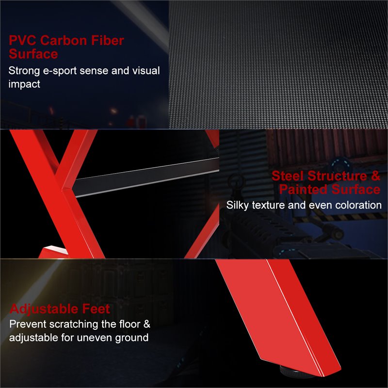 Costway Contemporary MDF and Steel Computer Desk with Cup Holder in Red/Black