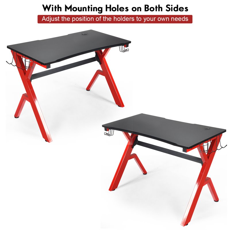 Costway Contemporary MDF and Steel Computer Desk with Cup Holder in Red/Black