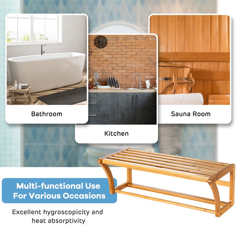 Costway Contemporary Bamboo Towel Rack with Shelf and Towel Bar in Natural