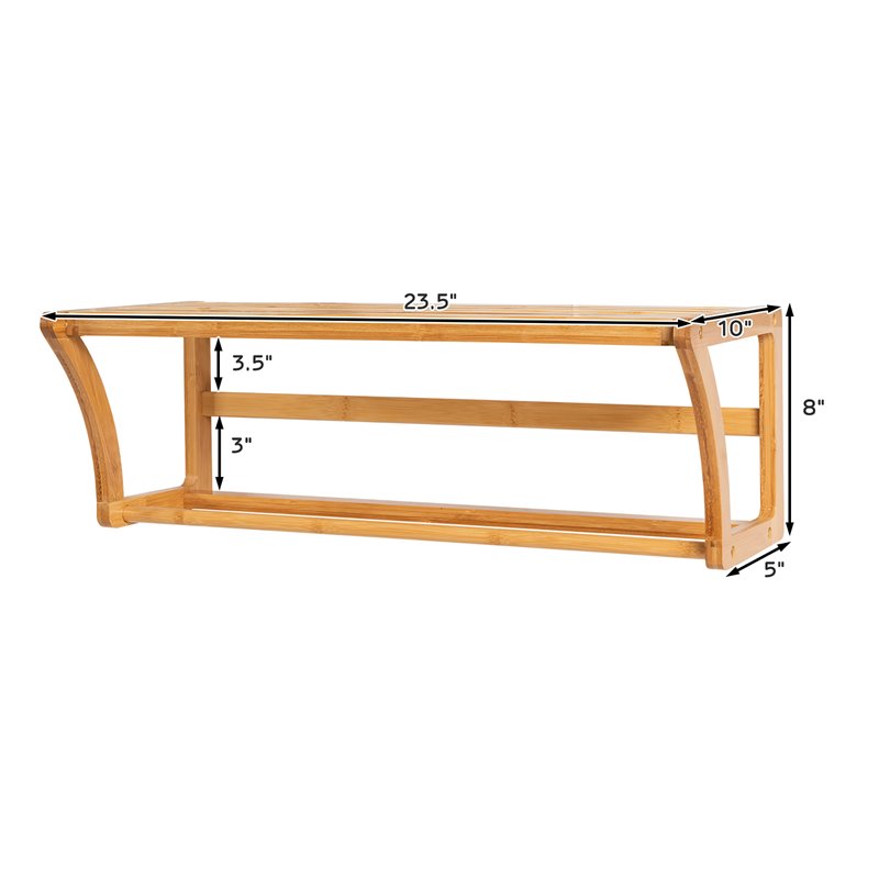 Costway Contemporary Bamboo Towel Rack with Shelf and Towel Bar in Natural