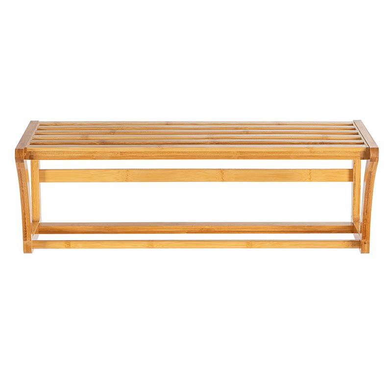 Costway Contemporary Bamboo Towel Rack with Shelf and Towel Bar in Natural