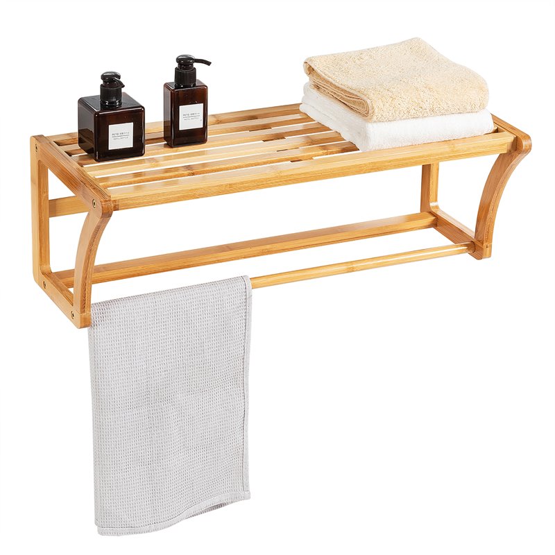 Costway Contemporary Bamboo Towel Rack with Shelf and Towel Bar in Natural