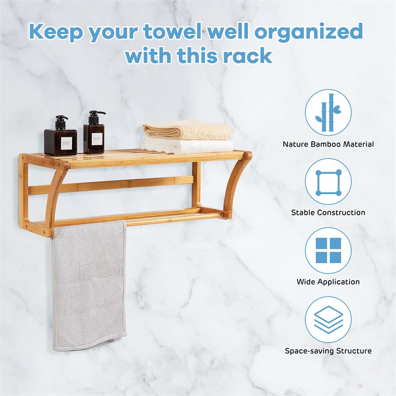 Costway Contemporary Bamboo Towel Rack with Shelf and Towel Bar in Natural