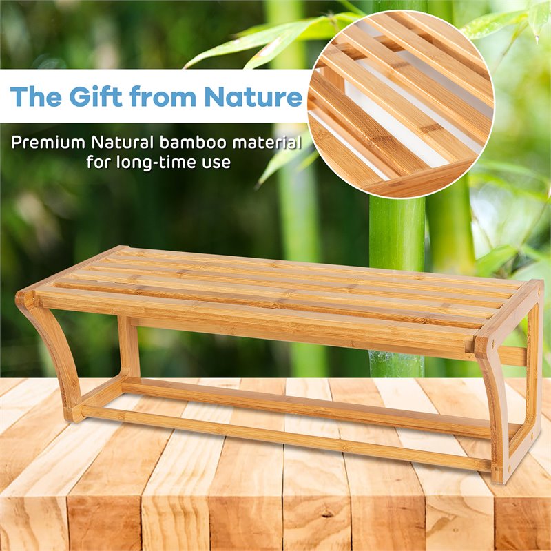 Costway Contemporary Bamboo Towel Rack with Shelf and Towel Bar in Natural