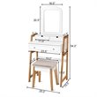 Costway Contemporary MDF and Wood Makeup Vanity Set in White and Natural