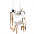 Costway Contemporary MDF and Wood Makeup Vanity Set in White and Natural