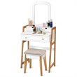 Costway Contemporary MDF and Wood Makeup Vanity Set in White and Natural
